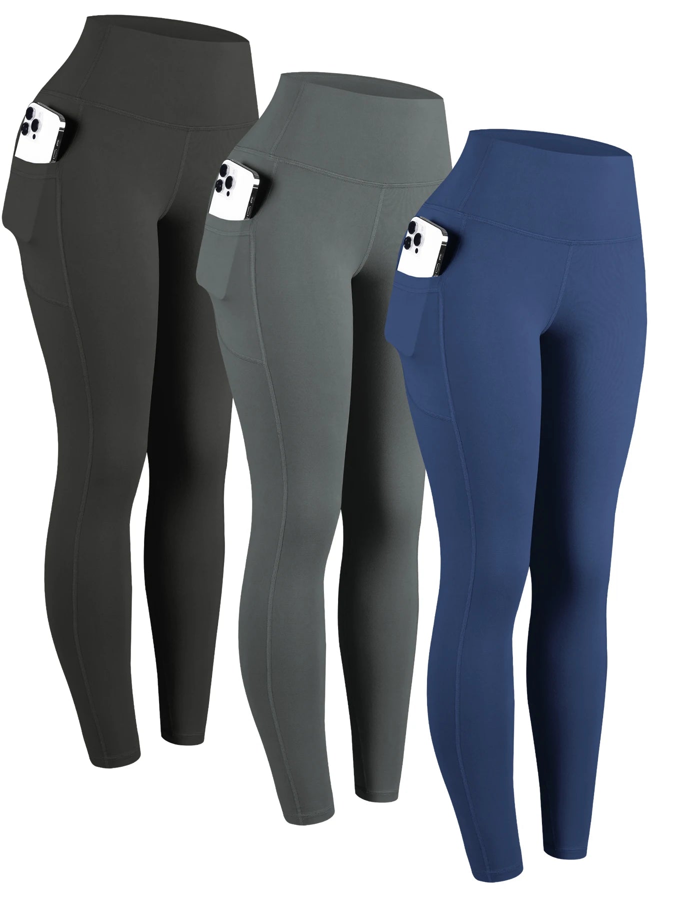 Women's High-Waisted Solid Color Yoga Pants With Pockets, Compression Leggings For Sports, Fitness, Running