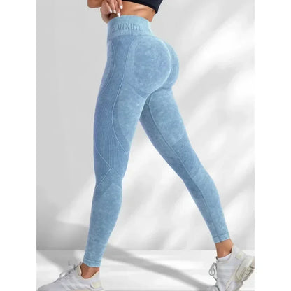 Women Seamless Gym High Waist Yoga Pants Hip Lifting Outdoor Sports Tight Waist Letter Sand Washed Pants Exercise Yoga Leggings