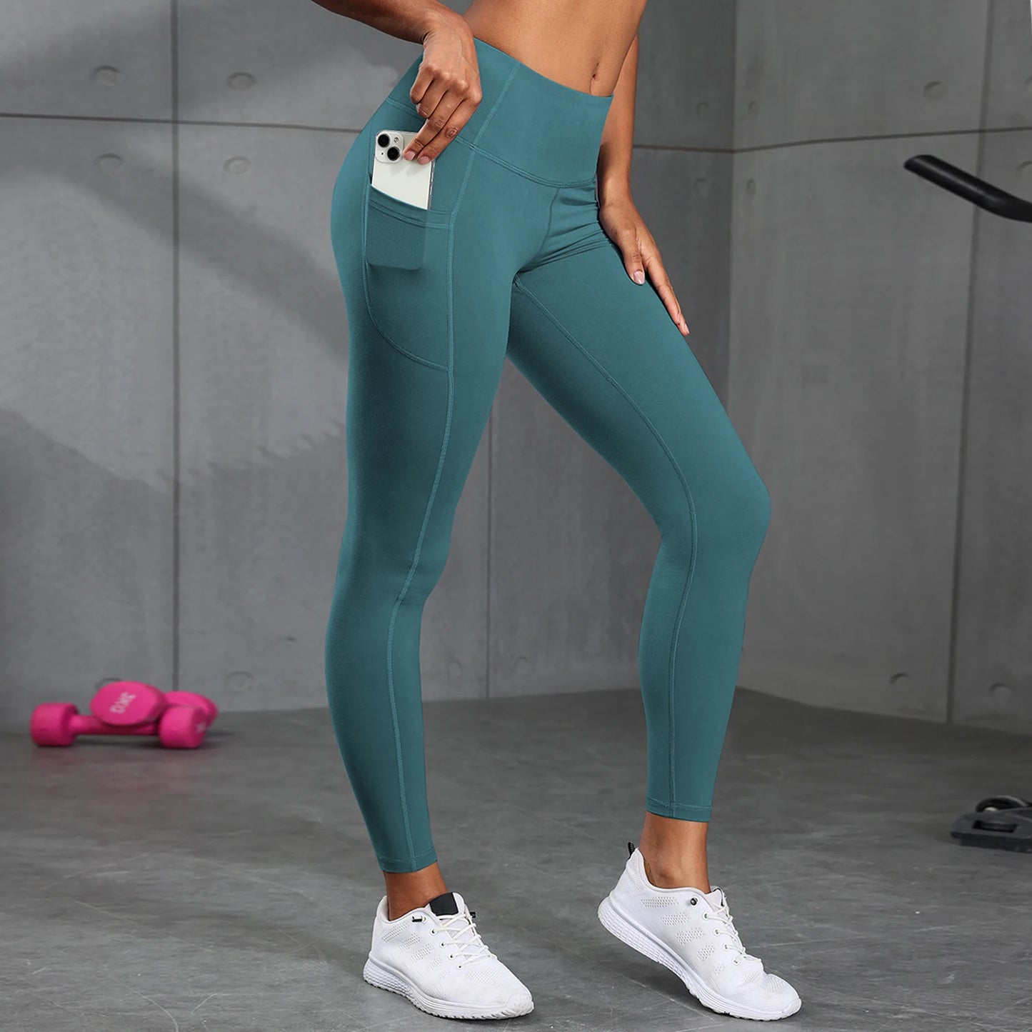 Women's High-Waisted Solid Color Yoga Pants With Pockets, Compression Leggings For Sports, Fitness, Running