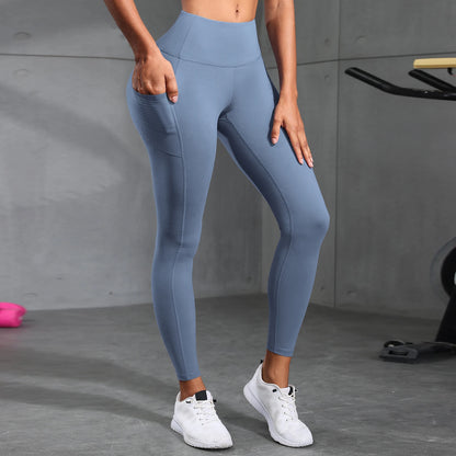 Women's High-Waisted Solid Color Yoga Pants With Pockets, Compression Leggings For Sports, Fitness, Running