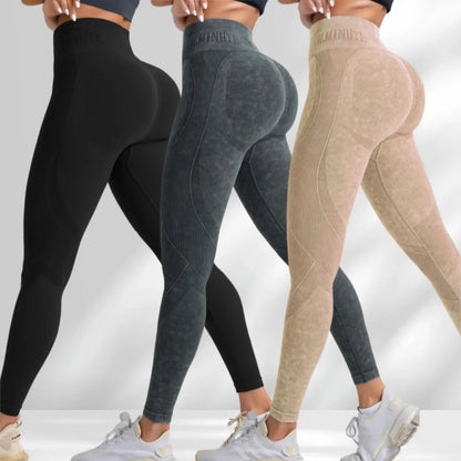 Women Seamless Gym High Waist Yoga Pants Hip Lifting Outdoor Sports Tight Waist Letter Sand Washed Pants Exercise Yoga Leggings